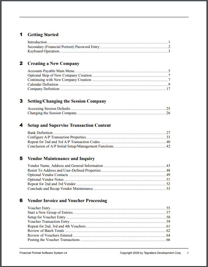Table of Contents Page 1 for Accounts Payable User Tutorial